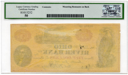 June 15 1838 $5 Ohio River Bank Fantasy Note Marietta Ohio