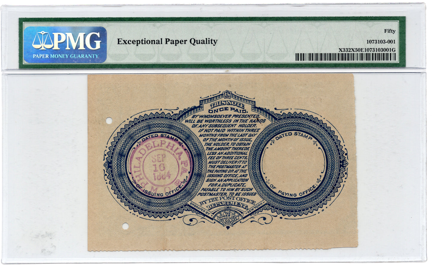 1884 2 Cents United States Postal Note September 16 1884