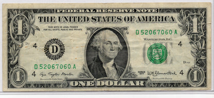 1977 $1 FRN WET INK TRANSFER ERROR PINHOLES