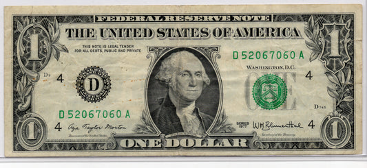 1977 $1 FRN WET INK TRANSFER ERROR PINHOLES