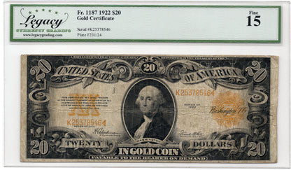 FR 1187 1922 $20 Gold Certificate