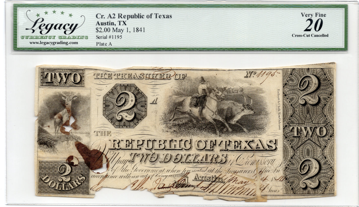 1841 $2 Republic of Texas