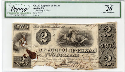 1841 $2 Republic of Texas