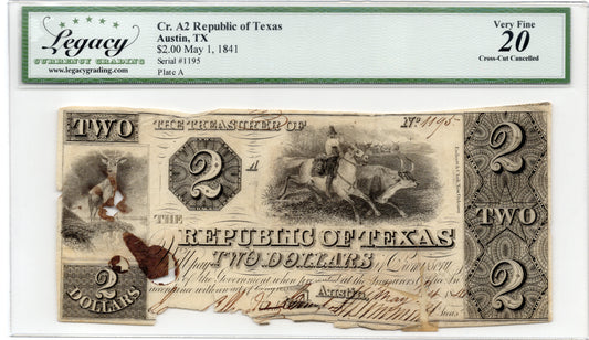 1841 $2 Republic of Texas Austin Texas