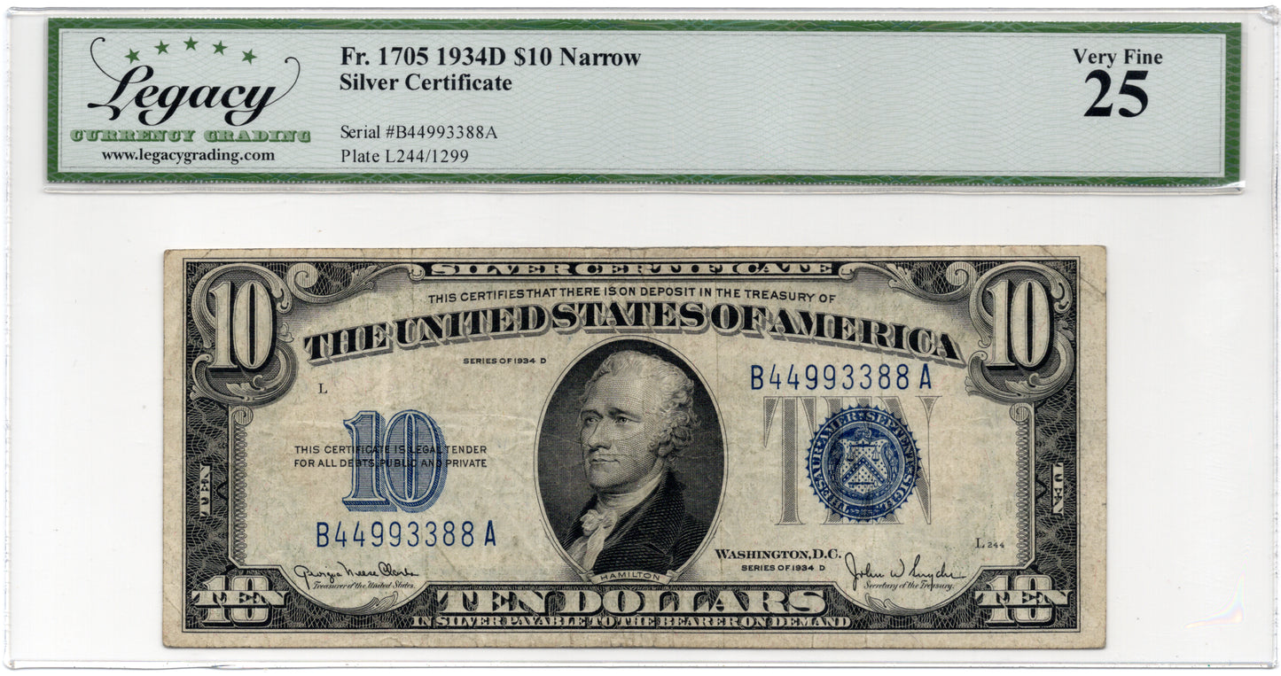FR 1705 1934D $10 Silver Certificate