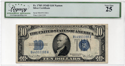 FR 1705 1934D $10 Silver Certificate