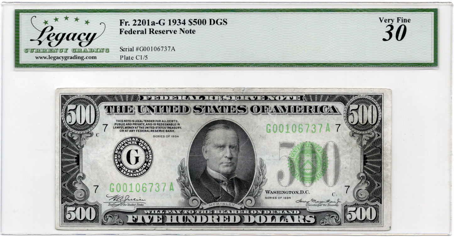 FR 2201a-G 1934 $500 Federal Reserve Note