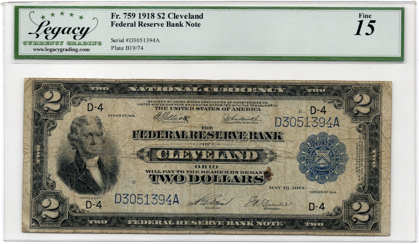 FR 759 1918 $2 Federal Reserve Bank Note