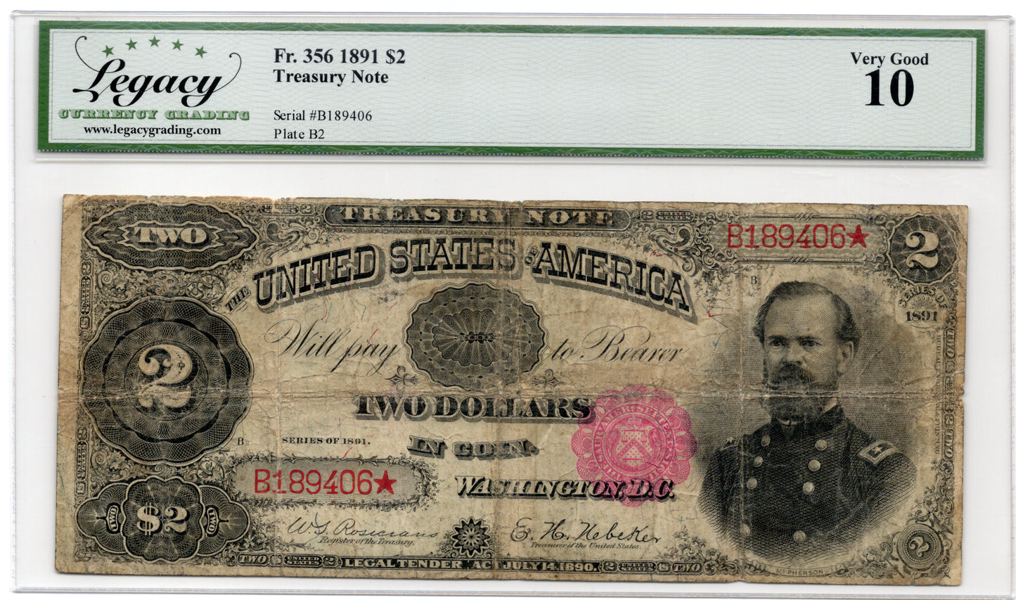 FR 356 1891 $2 Treasury Note