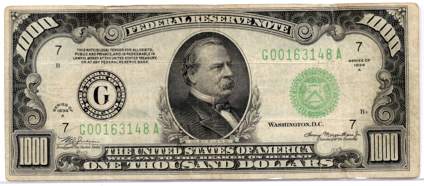 FR 2211-G 1934A $1000 Federal Reserve Note
