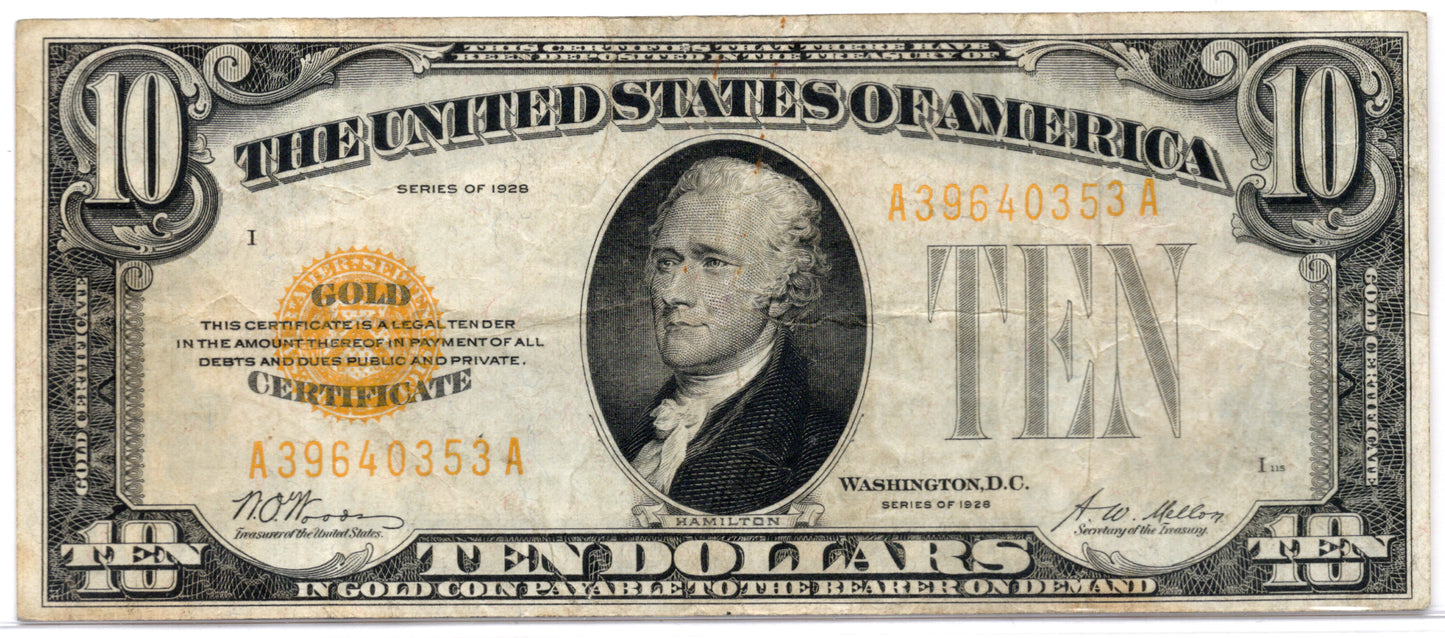 FR 2400 1928 $10 Gold Certificate