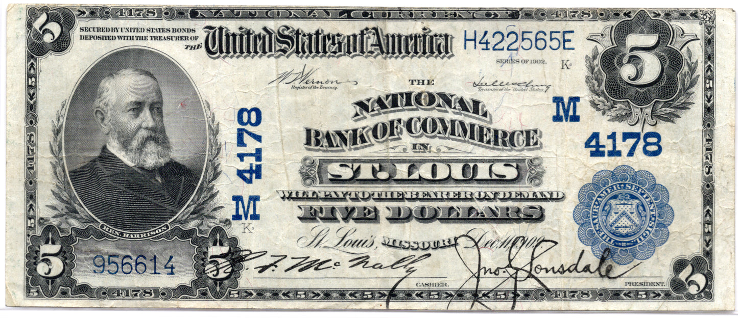 1902 $5 National Bank of Commerce St. Louis Missouri CH# 4178