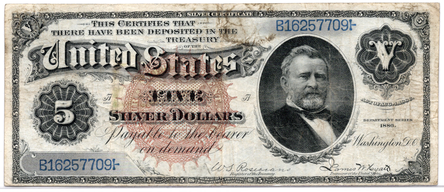 FR 261 1886 $5 Silver Certificate "MORGAN BACK"
