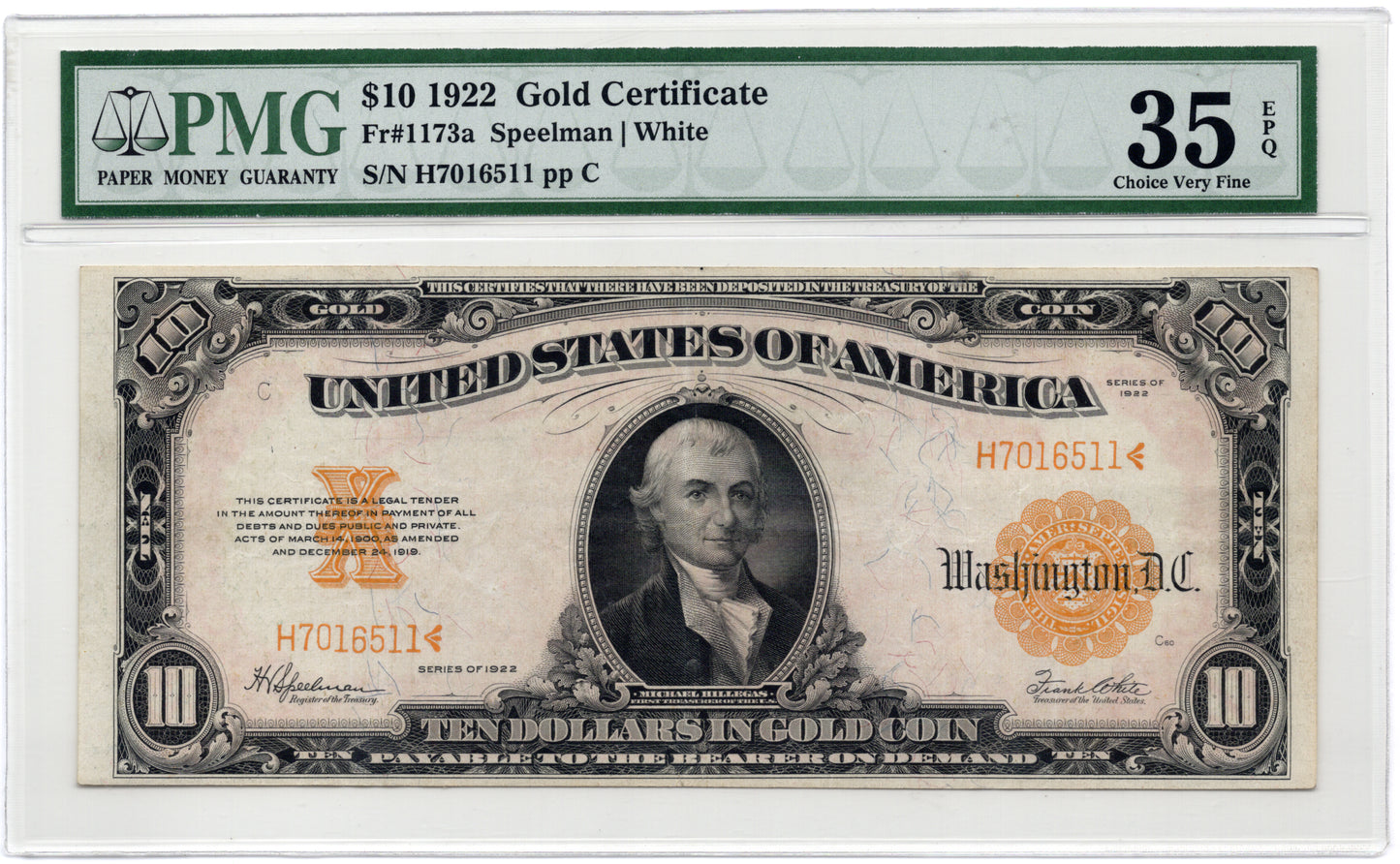 FR 1173a 1922 $10 Gold Certificate