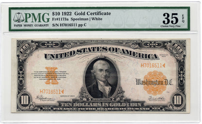 FR 1173a 1922 $10 Gold Certificate