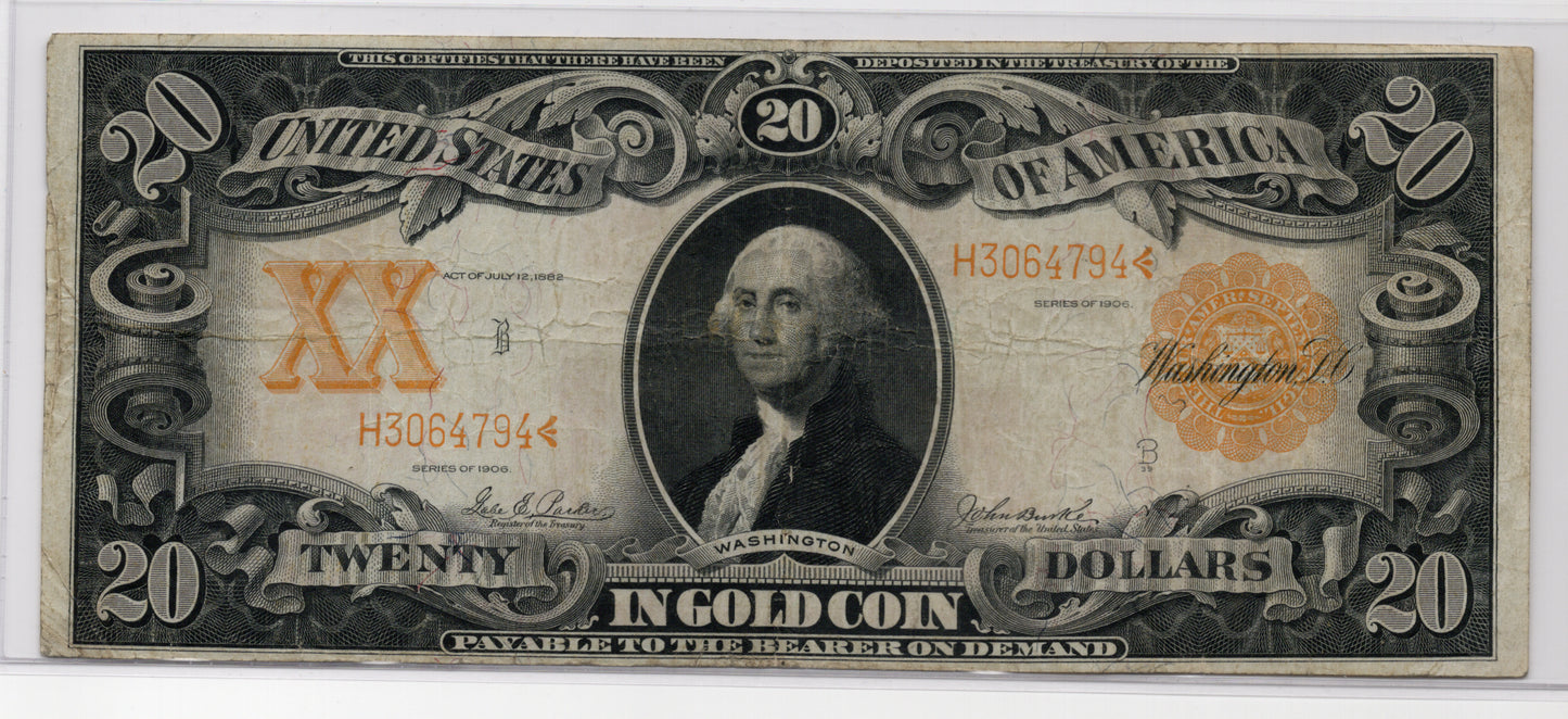 FR 1185 1906 $20 Gold Certificate