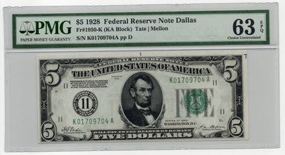 FR 1950-K 1928 $5 FRN Dallas "Numerical 11"