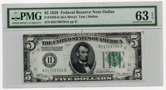 FR 1950-K 1928 $5 FRN Dallas "Numerical 11"