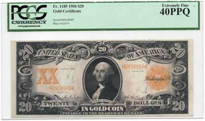 FR 1185 1906 $20 Gold Certificate