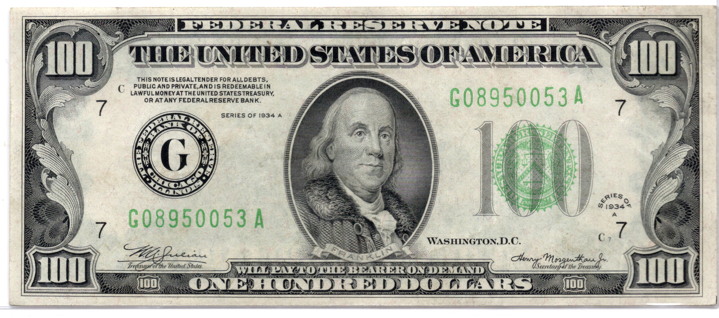 FR 2153-G 1934A $100 Federal Reserve Note Chicago