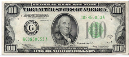 FR 2153-G 1934A $100 Federal Reserve Note Chicago