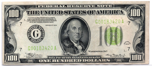 FR 2152-G 1934 $100 Federal Reserve Note LGS Chicago