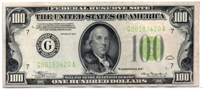 FR 2152-G 1934 $100 Federal Reserve Note LGS Chicago