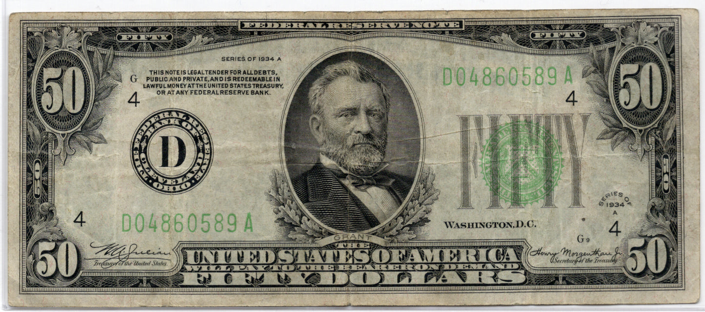 FR 2103-D 1934A $50 Federal Reserve Note Cleveland
