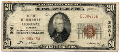 1929 $20 First NB of Florence Alabama CH# 3981