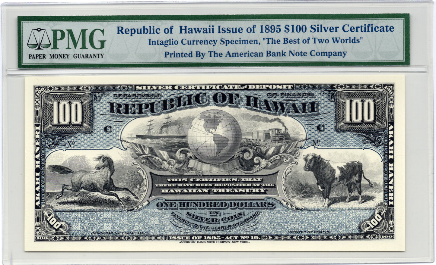 1865 $100 Silver Certificate Republic of Hawaii Issue Printed in 1988 by ABNC