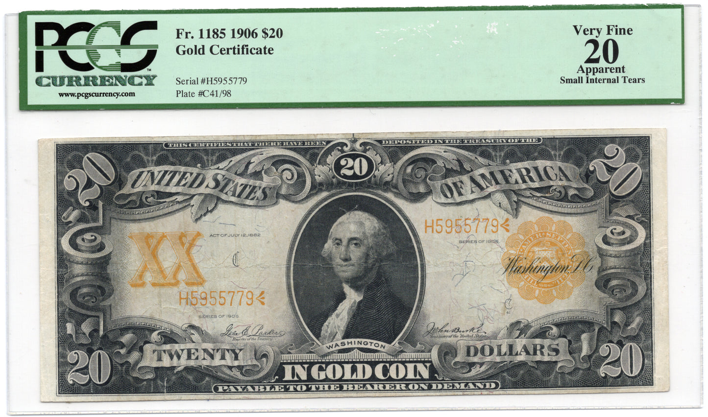 FR 1185 1906 $20 Gold Certificate