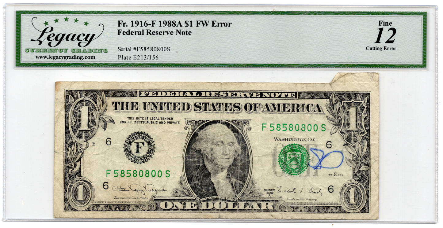 1988A $1 FRN BUTTERFLY ERROR