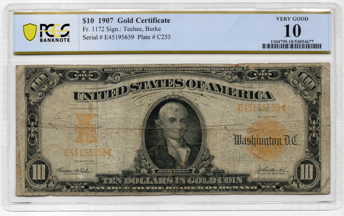 FR 1172 1907 $10 Gold Certificate