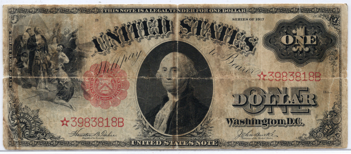 FR 36* 1917 $1 Legal Tender Note STAR Tear