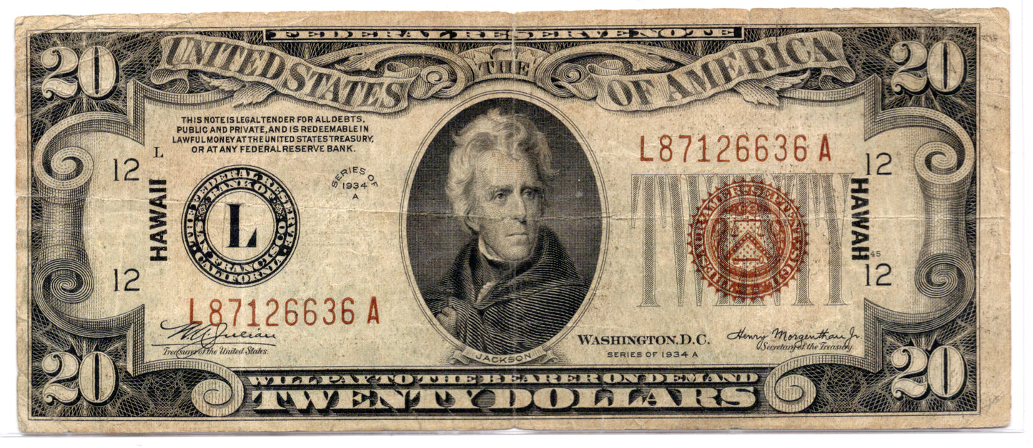 FR 2305 1934A $20 Hawaii WWII Emergency Issue
