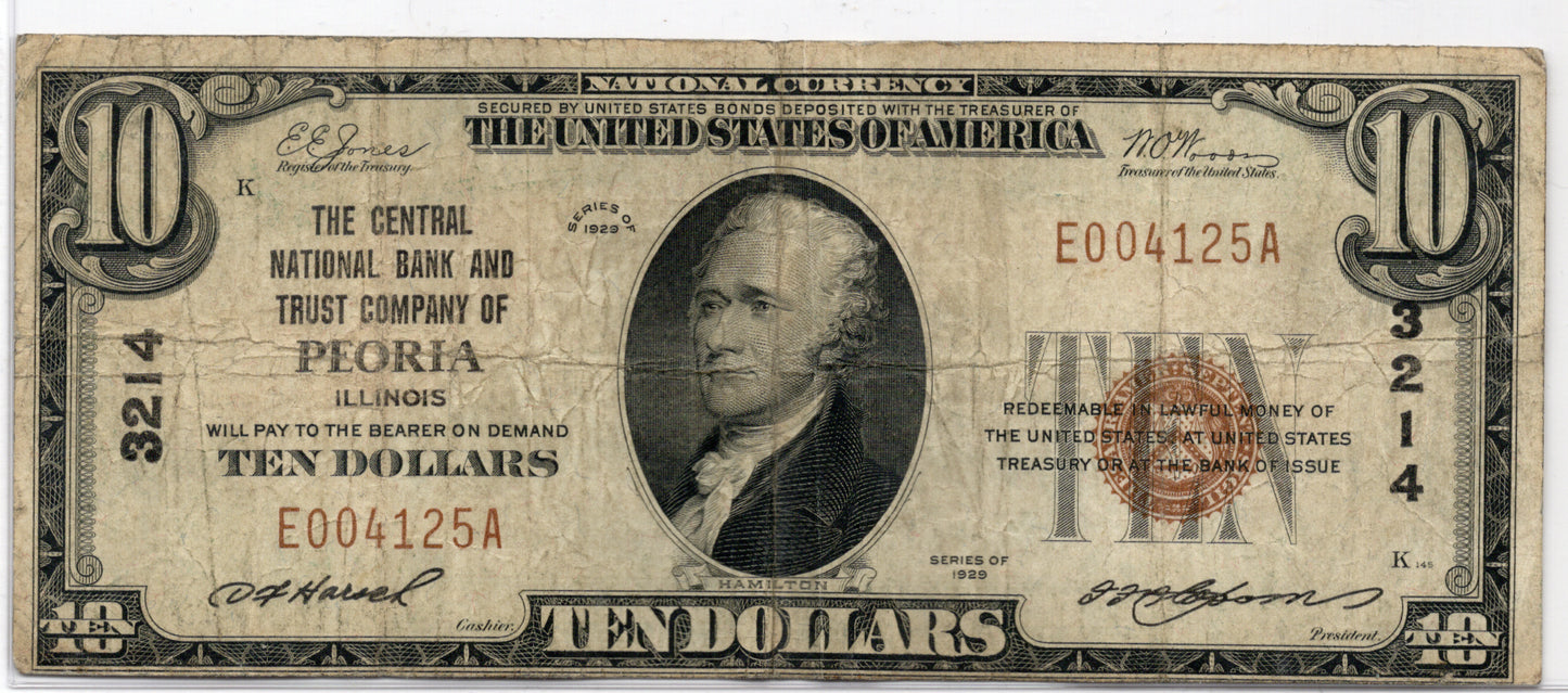 1929 $10 Central NB and Trust Company of Peoria Illinois