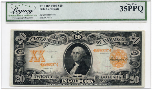 FR 1185 1906 $20 Gold Certificate