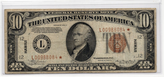 FR 2303* 1934A $10 Hawaii WWII Emergency Issue STAR