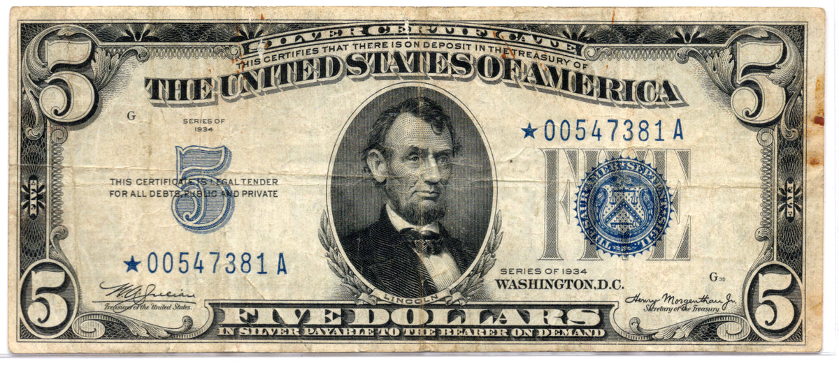 FR 1650* 1934 $5 Silver Certificate STAR