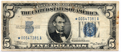 FR 1650* 1934 $5 Silver Certificate STAR