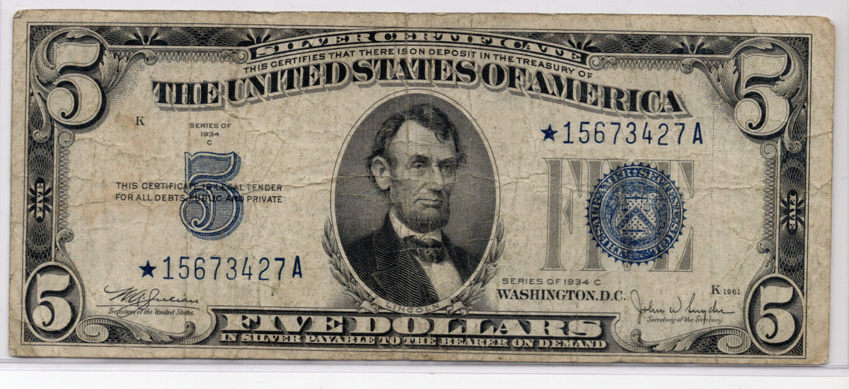 FR 1653* 1934C $5 Silver Certificate STAR