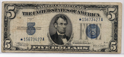 FR 1653* 1934C $5 Silver Certificate STAR