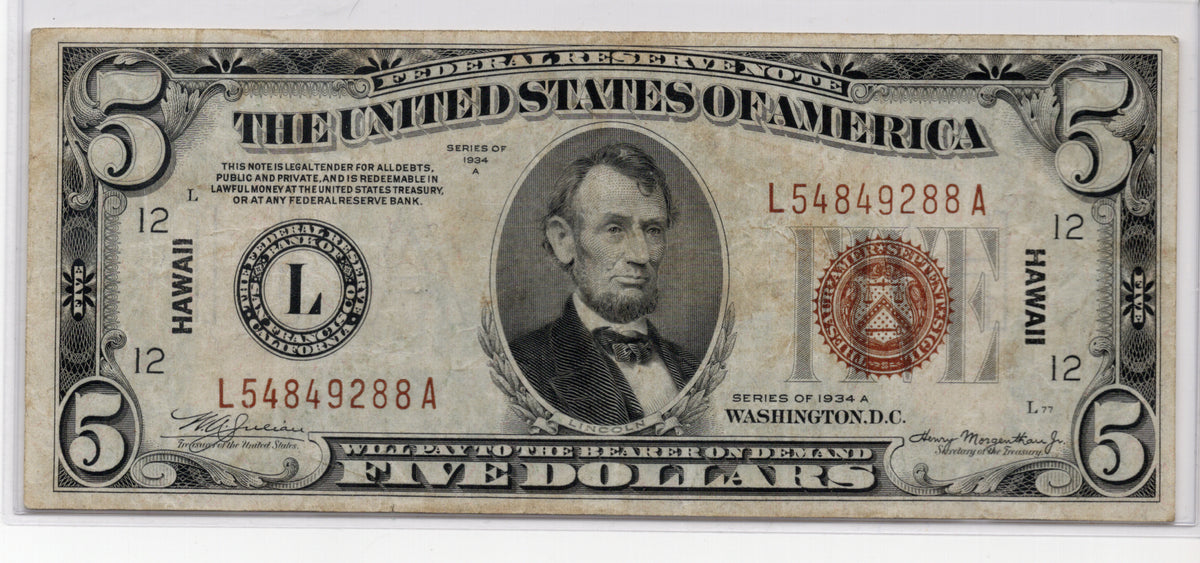 FR 2302 1934A $5 Hawaii Emergency Issue