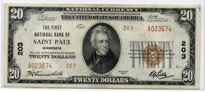 1929 $20 NB of Saint Paul Minnesota CH# 203