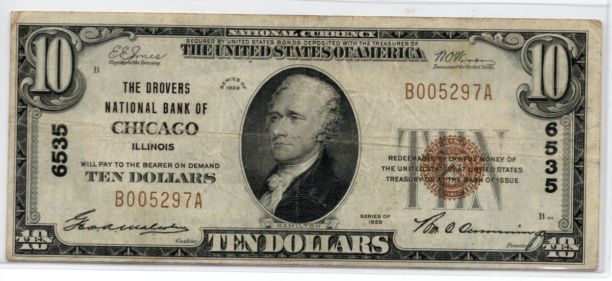 1929 $10 Drovers NB of Chicago Illinois CH# 6535