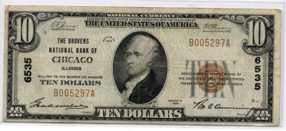1929 $10 Drovers NB of Chicago Illinois CH# 6535