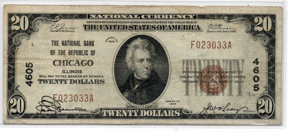 1929 $20 NB of The Republic of Chicago Illinois CH# 4605