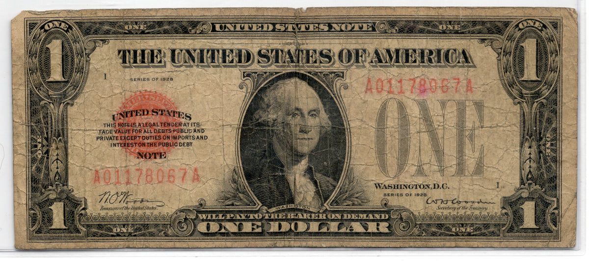 FR 1500 1928 $1 Legal Tender TEAR