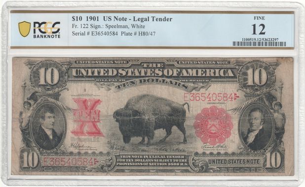 FR 122 1901 $10 Legal Tender "Bison"