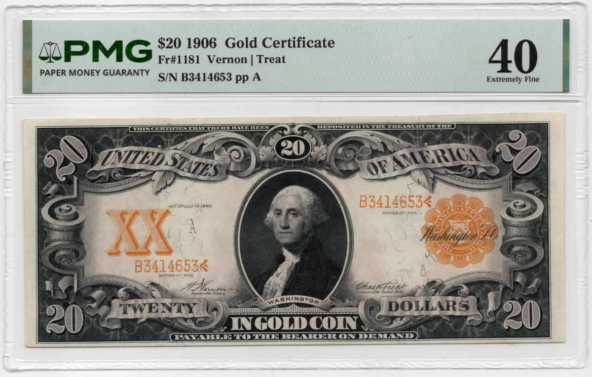 FR 1181 1906 $20 Gold Certificate